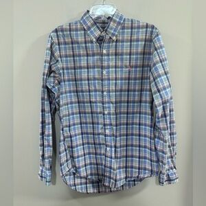 Men's Ralph Lauren Blue and Pink Custom Fit Casual Button Down Shirt. Size M